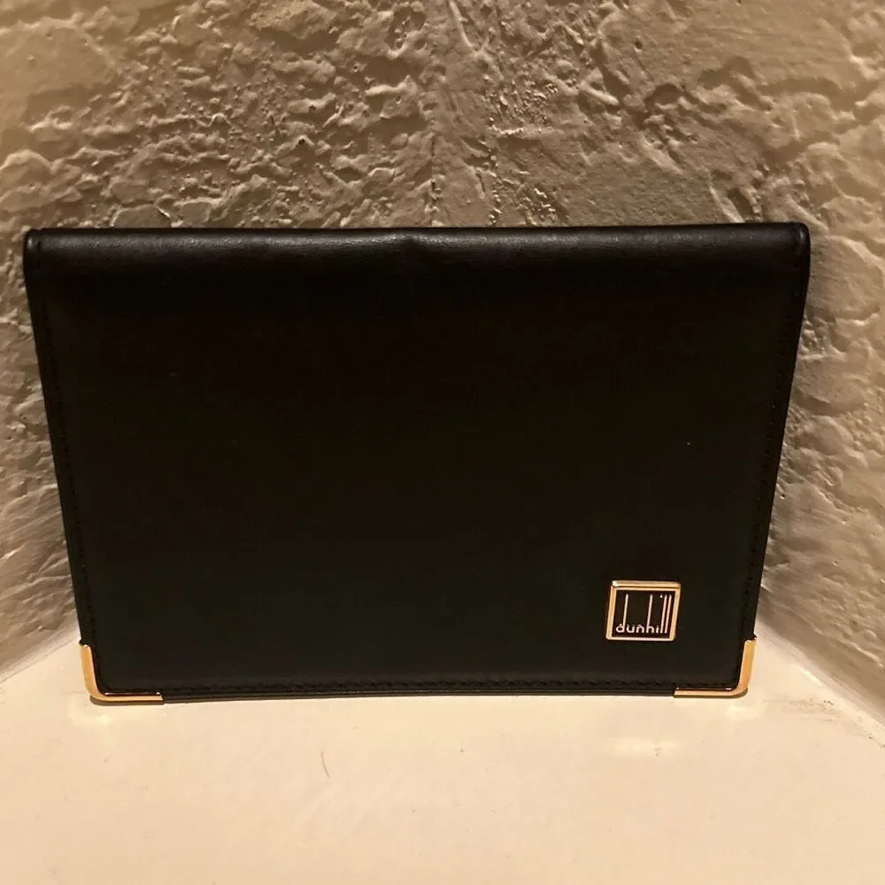 Dunhill Compact Bifold Cardholder ID Wallet Black Leather Minimalist Quiet Luxe
